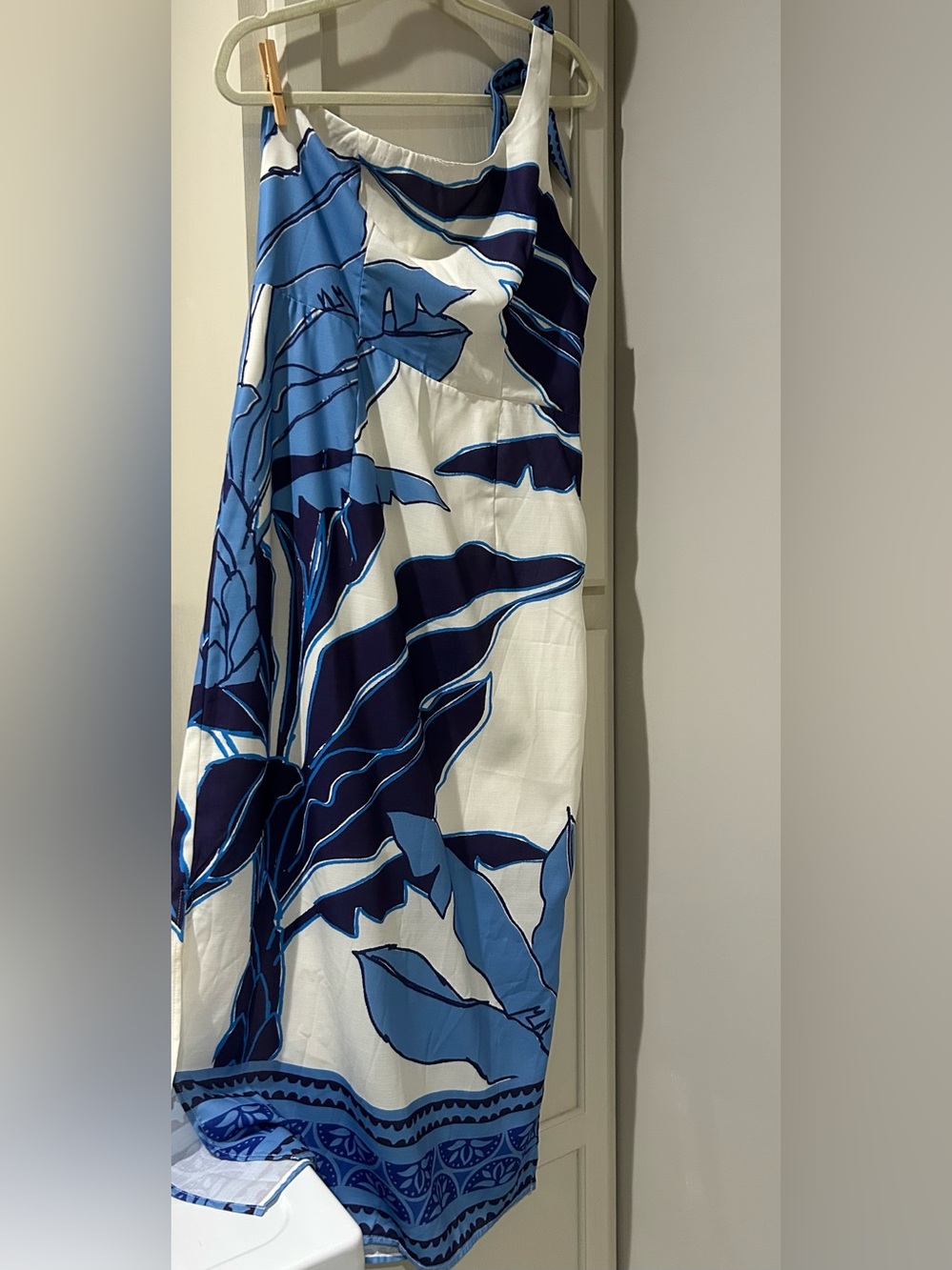 Stylish Blue and Cream Strapless Dress